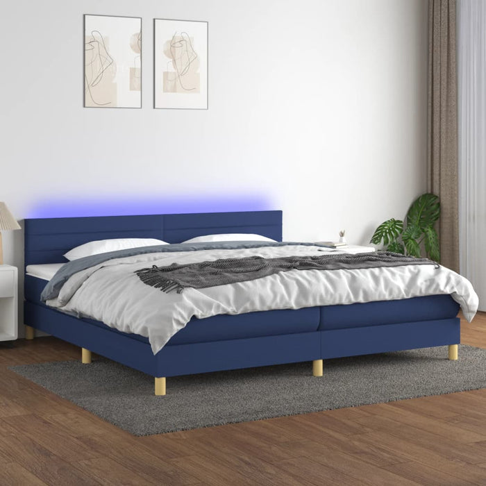 Pat cu arcuri, saltea și LED, albastru, 200x200 cm, textil - WALTI WALTI