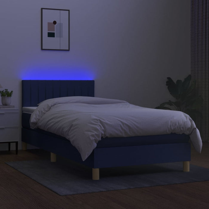 Pat cu arcuri, saltea și LED, albastru, 90x190 cm, textil - WALTI WALTI