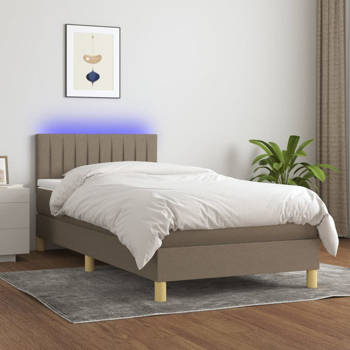 Pat cu arcuri, saltea și LED, gri taupe, 90x200 cm, textil - WALTI WALTI