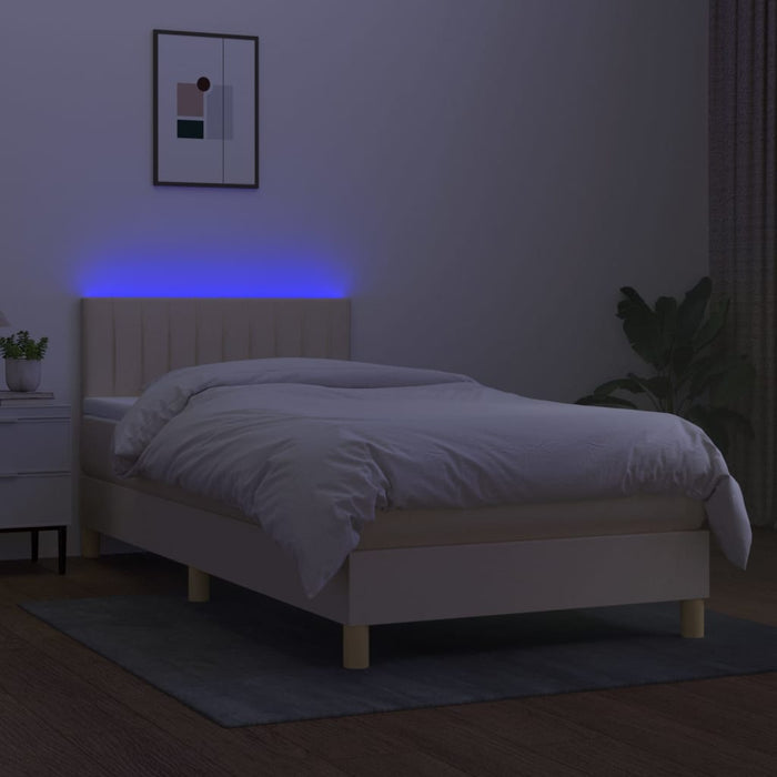 Pat cu arcuri, saltea și LED, crem, 90x200 cm, textil - WALTI WALTI