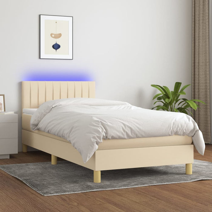 Pat cu arcuri, saltea și LED, crem, 90x200 cm, textil - WALTI WALTI