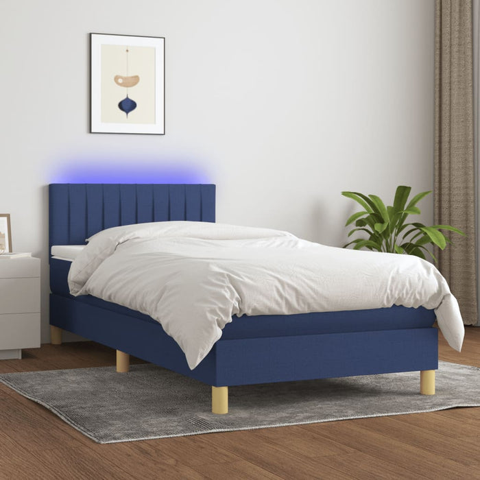 Pat cu arcuri, saltea și LED, albastru, 90x200 cm, textil - WALTI WALTI