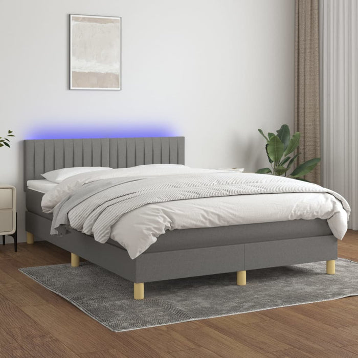 Pat cu arcuri, saltea și LED, gri închis, 140x190 cm, textil - WALTI WALTI