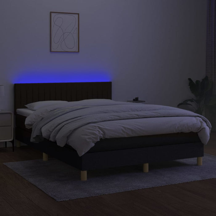 Pat cu arcuri, saltea și LED, negru, 140x190 cm, textil - WALTI WALTI
