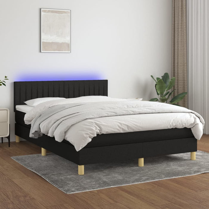 Pat cu arcuri, saltea și LED, negru, 140x190 cm, textil - WALTI WALTI