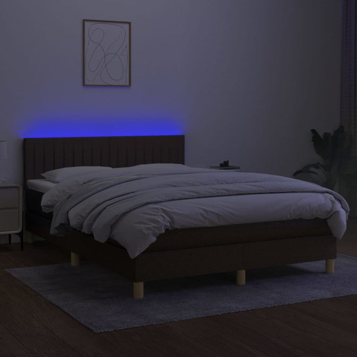 Pat cu arcuri, saltea și LED, maro închis, 140x190 cm, textil - WALTI WALTI