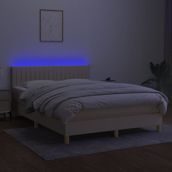 Pat cu arcuri, saltea și LED, crem, 140x200 cm, textil - WALTI WALTI