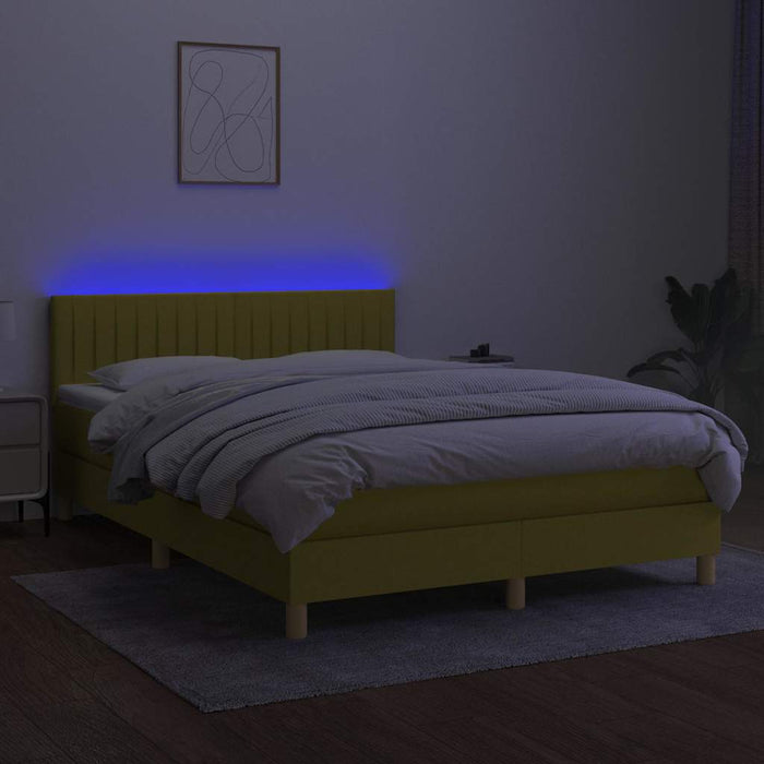 Pat cu arcuri, saltea și LED, verde, 140x200 cm, textil WALTI