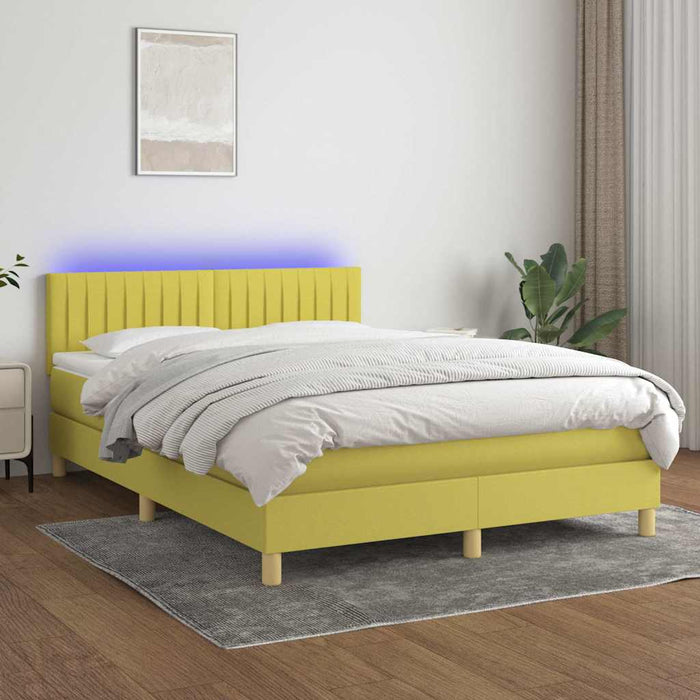 Pat cu arcuri, saltea și LED, verde, 140x200 cm, textil WALTI
