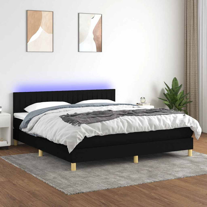 Pat cu arcuri, saltea și LED, negru, 160x200 cm, textil - WALTI WALTI
