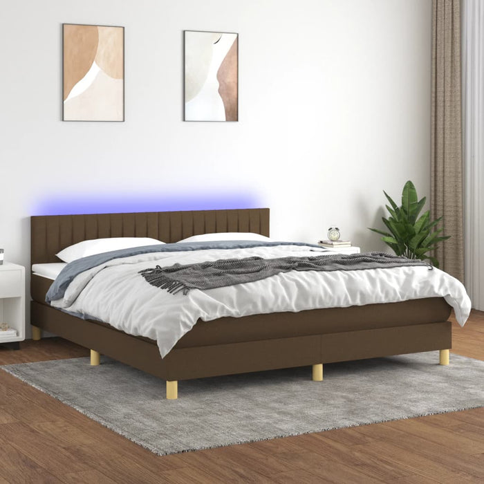 Pat cu arcuri, saltea și LED, maro închis, 160x200 cm, textil - WALTI WALTI