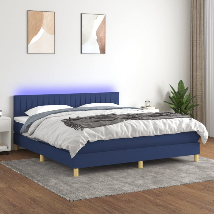Pat cu arcuri, saltea și LED, albastru, 160x200 cm, textil - WALTI WALTI