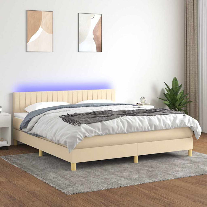 Pat cu arcuri, saltea și LED, crem, 180x200 cm, textil WALTI