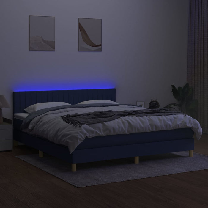 Pat cu arcuri, saltea și LED, albastru, 180x200 cm, textil - WALTI WALTI