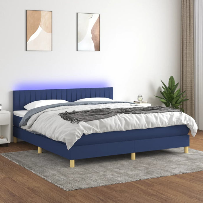 Pat cu arcuri, saltea și LED, albastru, 180x200 cm, textil - WALTI WALTI