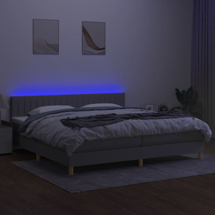 Pat cu arcuri, saltea și LED, gri deschis, 200x200 cm, textil - WALTI WALTI