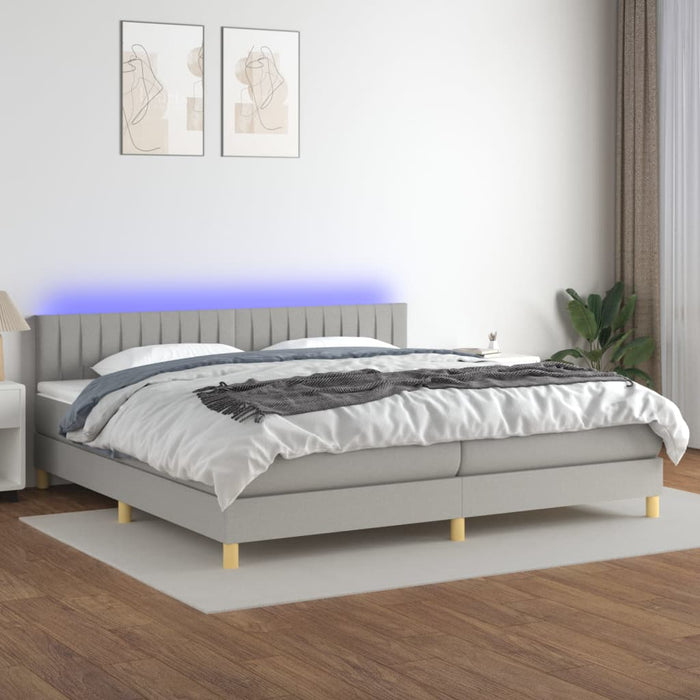 Pat cu arcuri, saltea și LED, gri deschis, 200x200 cm, textil - WALTI WALTI