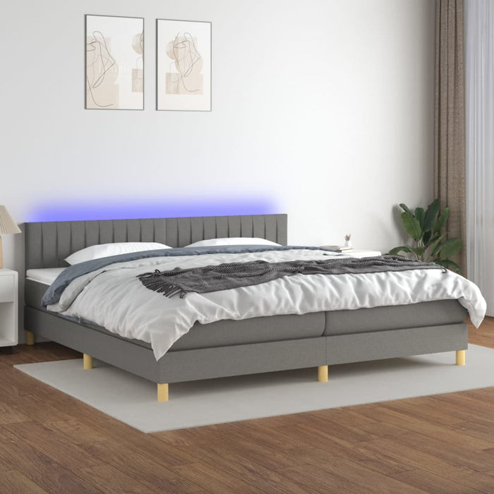 Pat cu arcuri, saltea și LED, gri închis, 200x200 cm, textil - WALTI WALTI