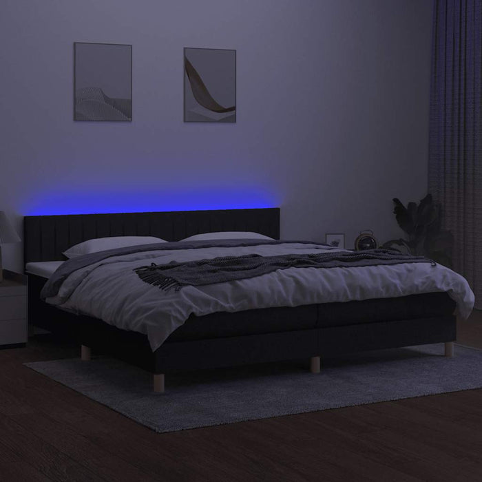 Pat cu arcuri, saltea și LED, negru, 200x200 cm, textil - WALTI WALTI