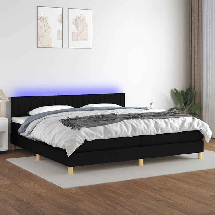 Pat cu arcuri, saltea și LED, negru, 200x200 cm, textil - WALTI WALTI