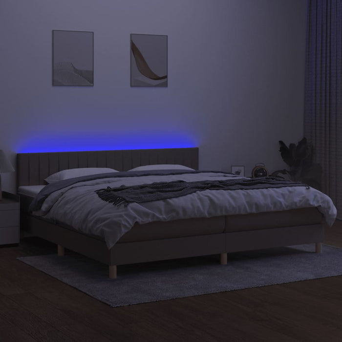 Pat cu arcuri, saltea și LED, gri taupe, 200x200 cm, textil - WALTI WALTI