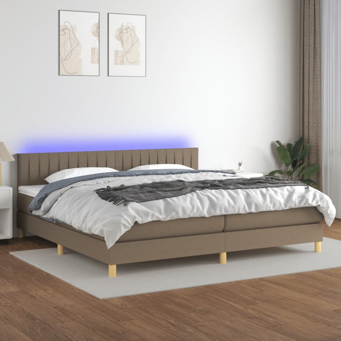 Pat cu arcuri, saltea și LED, gri taupe, 200x200 cm, textil - WALTI WALTI