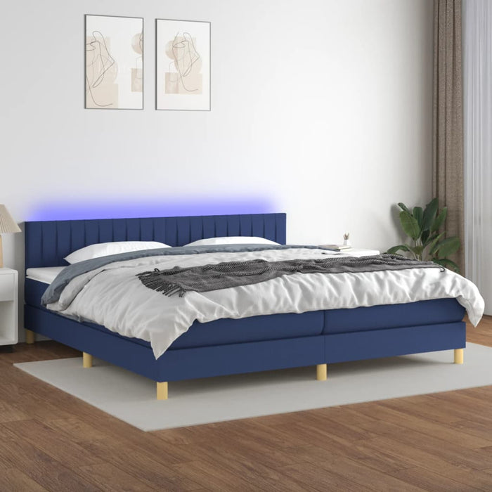 Pat cu arcuri, saltea și LED, albastru, 200x200 cm, textil - WALTI WALTI