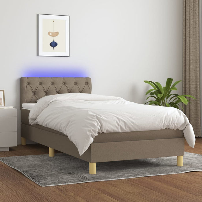 Pat cu arcuri, saltea și LED, gri taupe, 80x200 cm, textil WALTI