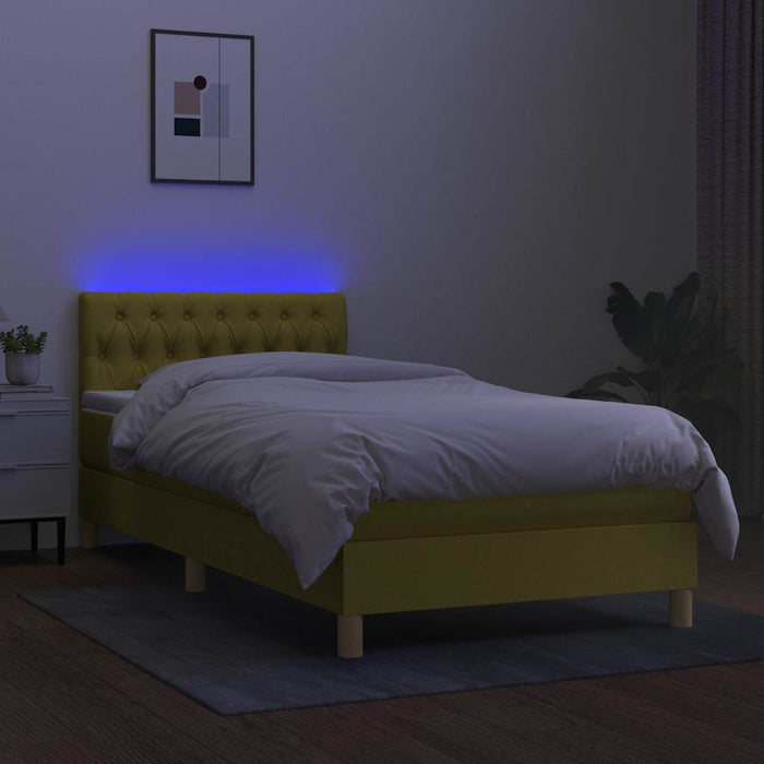 Pat cu arcuri, saltea și LED, verde, 90x190 cm, textil WALTI
