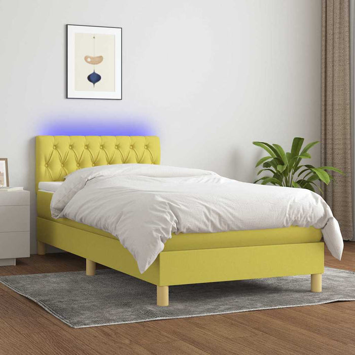 Pat cu arcuri, saltea și LED, verde, 90x190 cm, textil WALTI