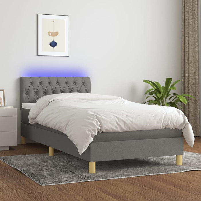 Pat cu arcuri, saltea și LED, gri închis, 90x200 cm, textil - WALTI WALTI