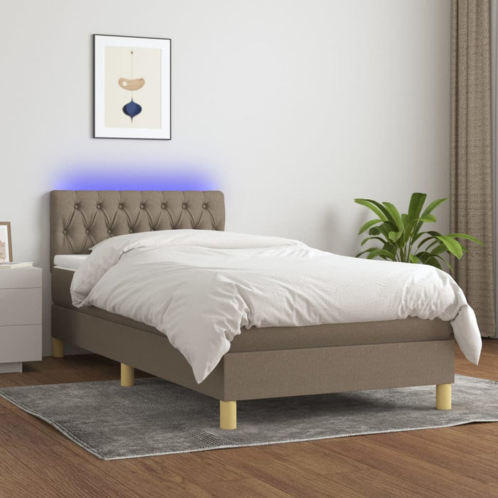 Pat cu arcuri, saltea și LED, Gri taupe, 100x200 cm, textil - WALTI WALTI
