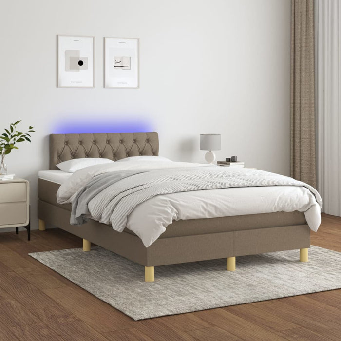 Pat cu arcuri, saltea și LED, gri taupe, 120x200 cm, textil - WALTI WALTI