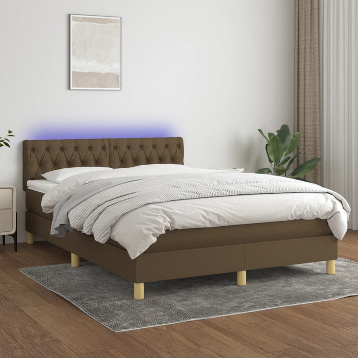Pat cu arcuri, saltea și LED, maro închis, 140x190 cm, textil - WALTI WALTI
