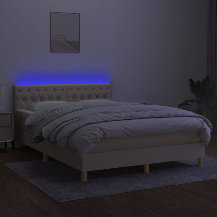 Pat cu arcuri, saltea și LED, crem, 140x190 cm, textil - WALTI WALTI