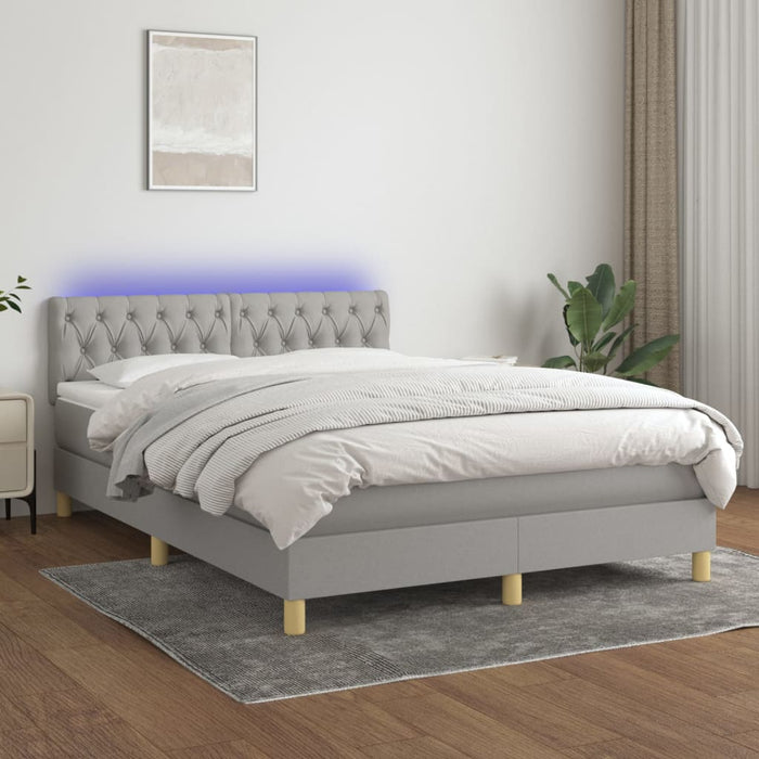 Pat cu arcuri, saltea și LED, gri deschis, 140x200 cm, textil - WALTI WALTI