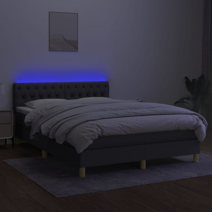Pat cu arcuri, saltea și LED, gri închis, 140x200 cm, textil - WALTI WALTI