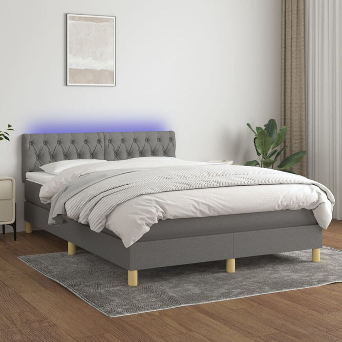 Pat cu arcuri, saltea și LED, gri închis, 140x200 cm, textil - WALTI WALTI