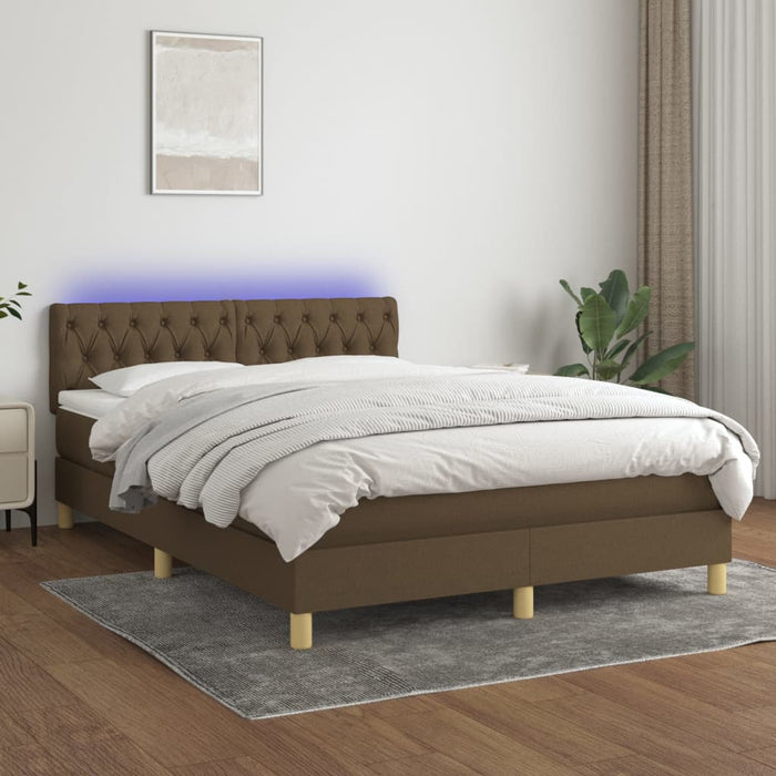 Pat cu arcuri, saltea și LED, maro închis, 140x200 cm, textil - WALTI WALTI