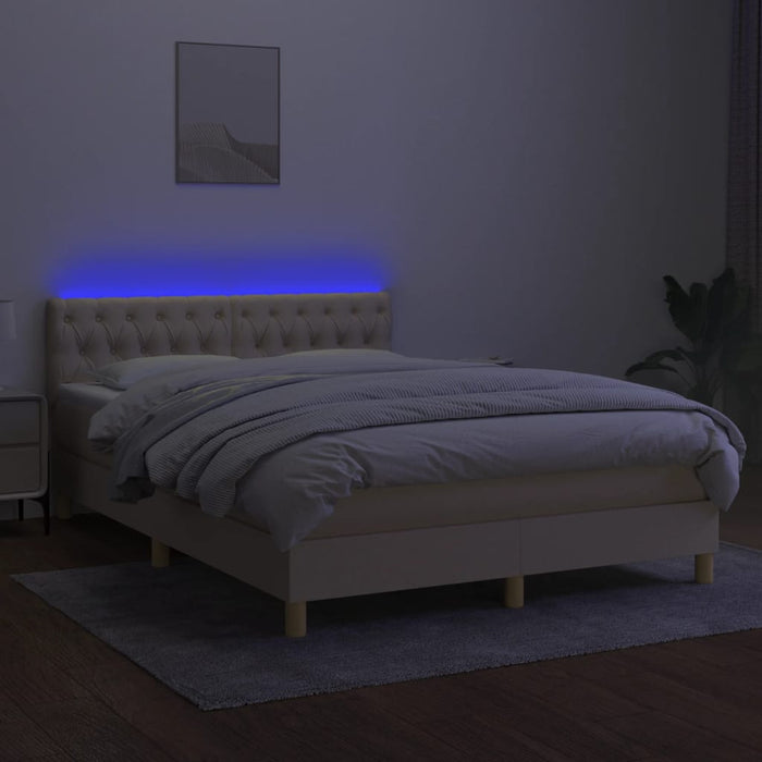 Pat cu arcuri, saltea și LED, crem, 140x200 cm, textil - WALTI WALTI