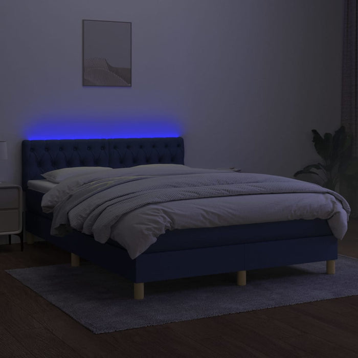 Pat cu arcuri, saltea și LED, albastru, 140x200 cm, textil - WALTI WALTI