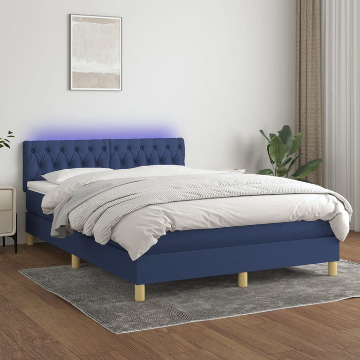 Pat cu arcuri, saltea și LED, albastru, 140x200 cm, textil - WALTI WALTI