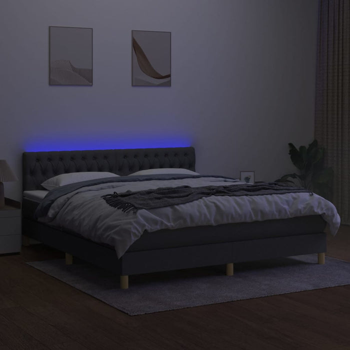 Pat cu arcuri, saltea și LED, gri închis, 160x200 cm, textil - WALTI WALTI