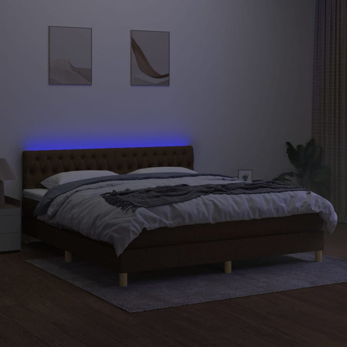 Pat cu arcuri, saltea și LED, maro închis, 160x200 cm, textil WALTI