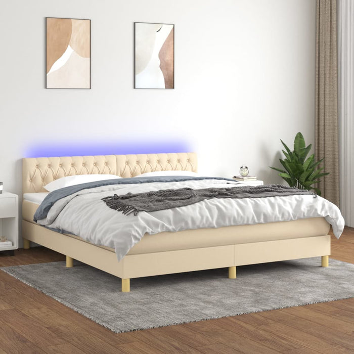 Pat cu arcuri, saltea și LED, crem, 160x200 cm, textil - WALTI WALTI