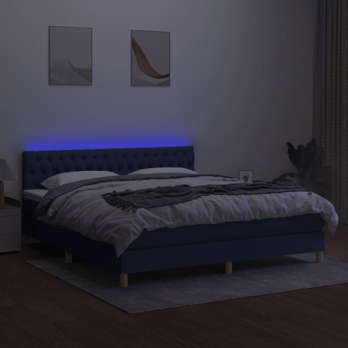 Pat cu arcuri, saltea și LED, albastru, 160x200 cm, textil WALTI