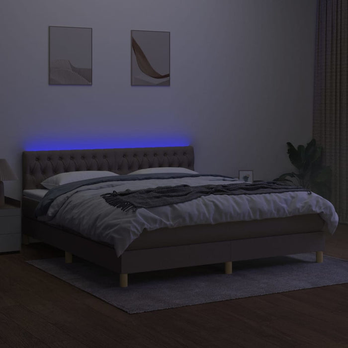 Pat cu arcuri, saltea și LED, gri taupe, 180x200 cm, textil - WALTI WALTI