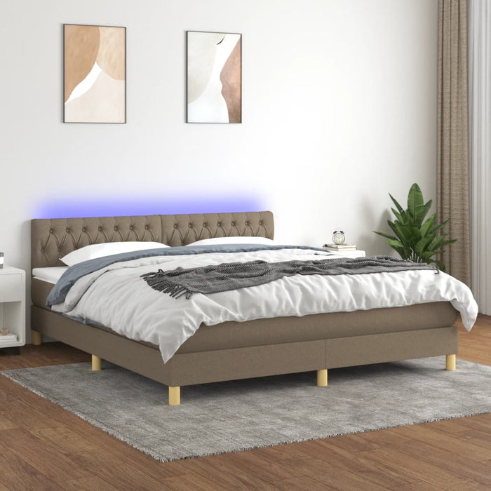 Pat cu arcuri, saltea și LED, gri taupe, 180x200 cm, textil - WALTI WALTI