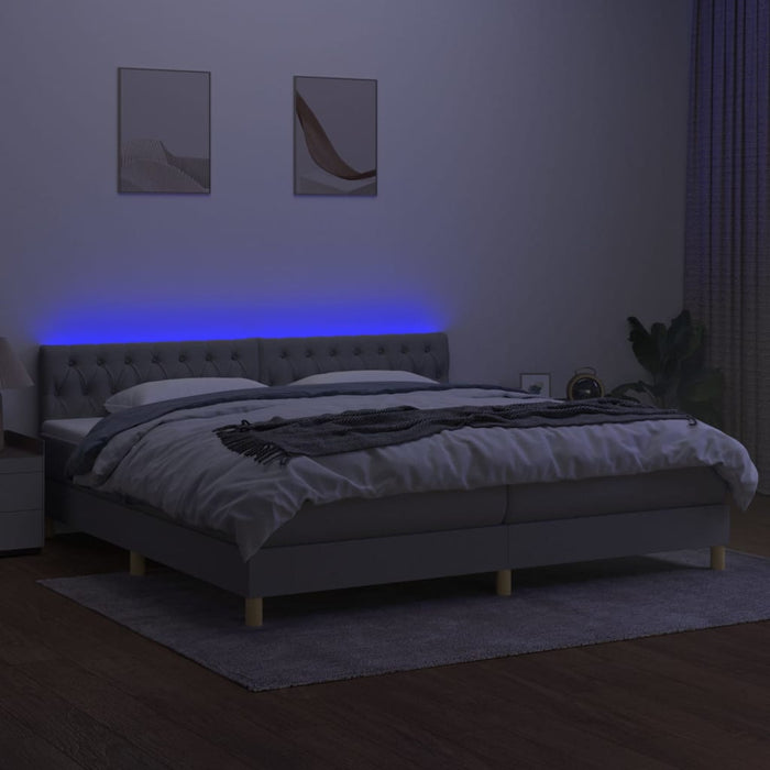 Pat cu arcuri, saltea și LED, gri deschis, 200x200 cm, textil - WALTI WALTI