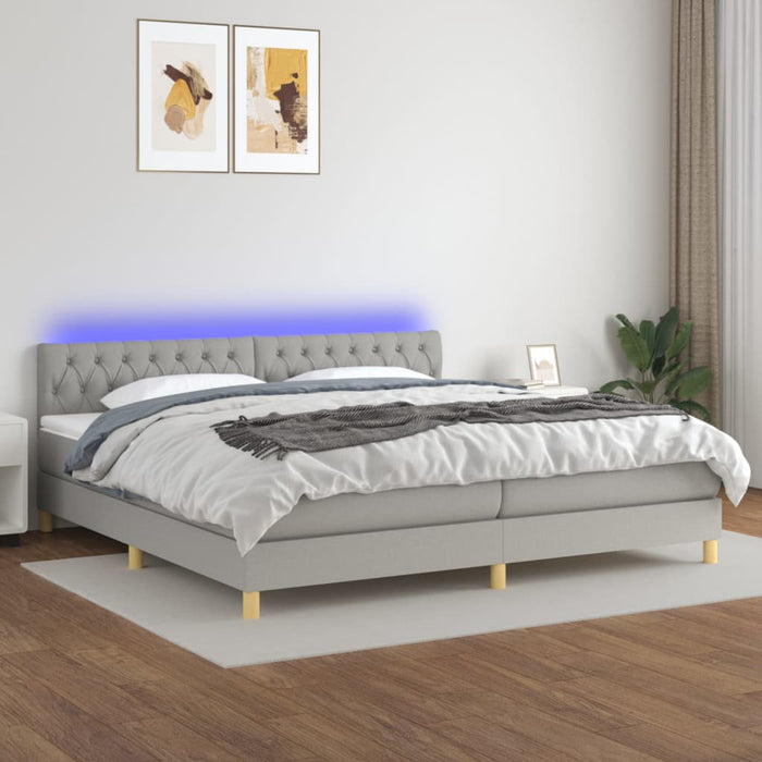 Pat cu arcuri, saltea și LED, gri deschis, 200x200 cm, textil - WALTI WALTI